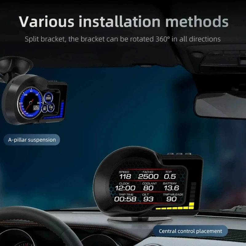 高解像度カラー-hud-ディスプレイ、8-つの調整可能なバックライトカラー、車用の-5-つの-ui-モード、obd2-速度-rpm-モニタリング