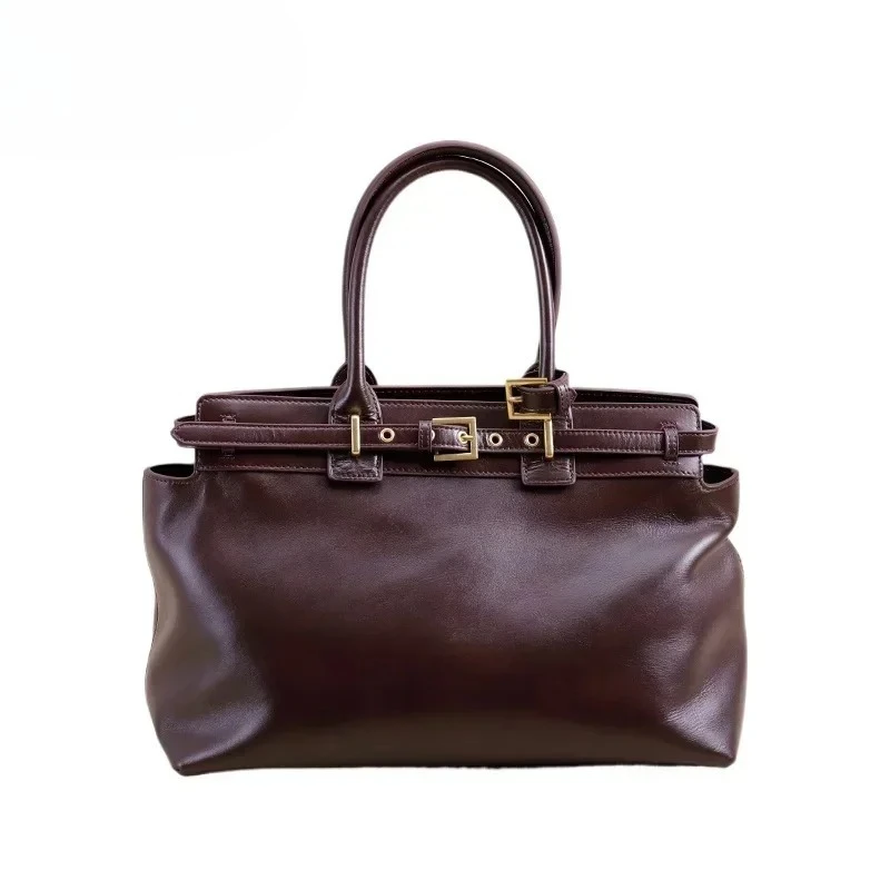 

Элитная дизайнерская женская сумка-тоут из вощеной кожи/замши, 2 размера, кофейного цвета, зимняя, в стиле ретро, большая женская сумка через плечо