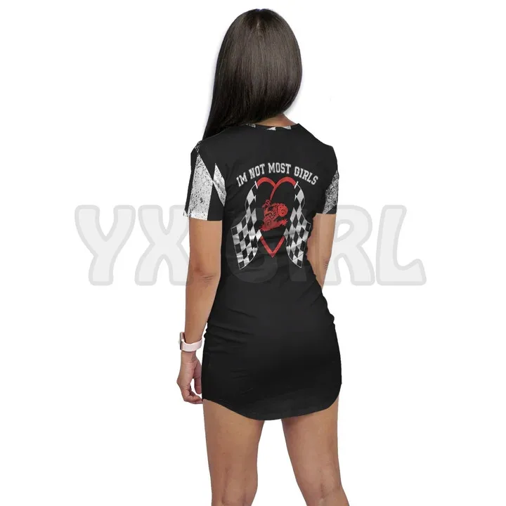 YX GIRL I'M NOT MOST GIRLS DRAG RACING  3D All Over Printed T-SHIRT DRESS Sexy Summer Women Casual Dresses