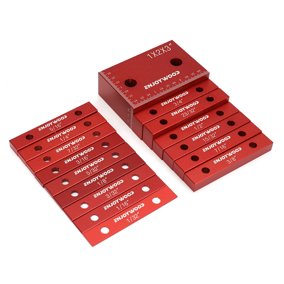 ENJOYWOOD 16PCS Metric Gauge Blocks Set Woodworking Tool Aluminum Alloy Precision Measurement Red Color Convenient Storage