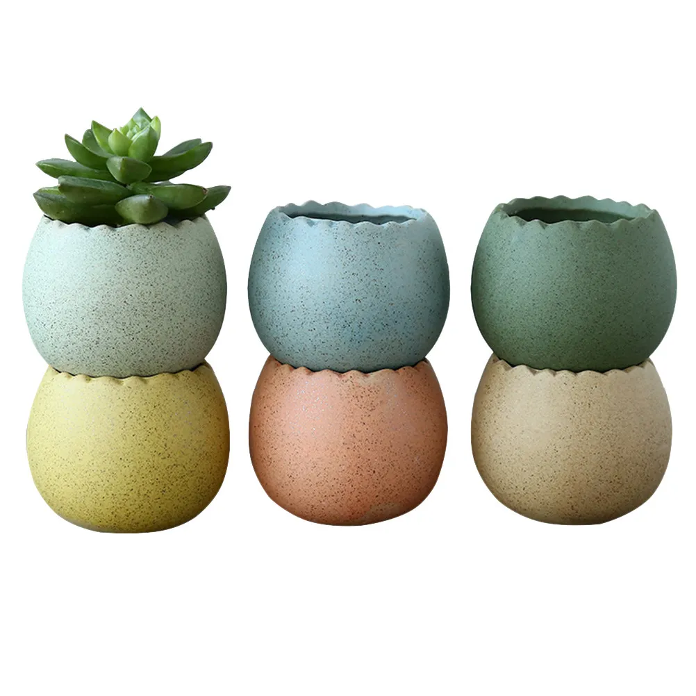 6Pcs Ceramic Succulent Pots Mini Colorful Eggshell Flower Pots Simulation Cracked Style Succulents Cactus Aloe Vera Plant