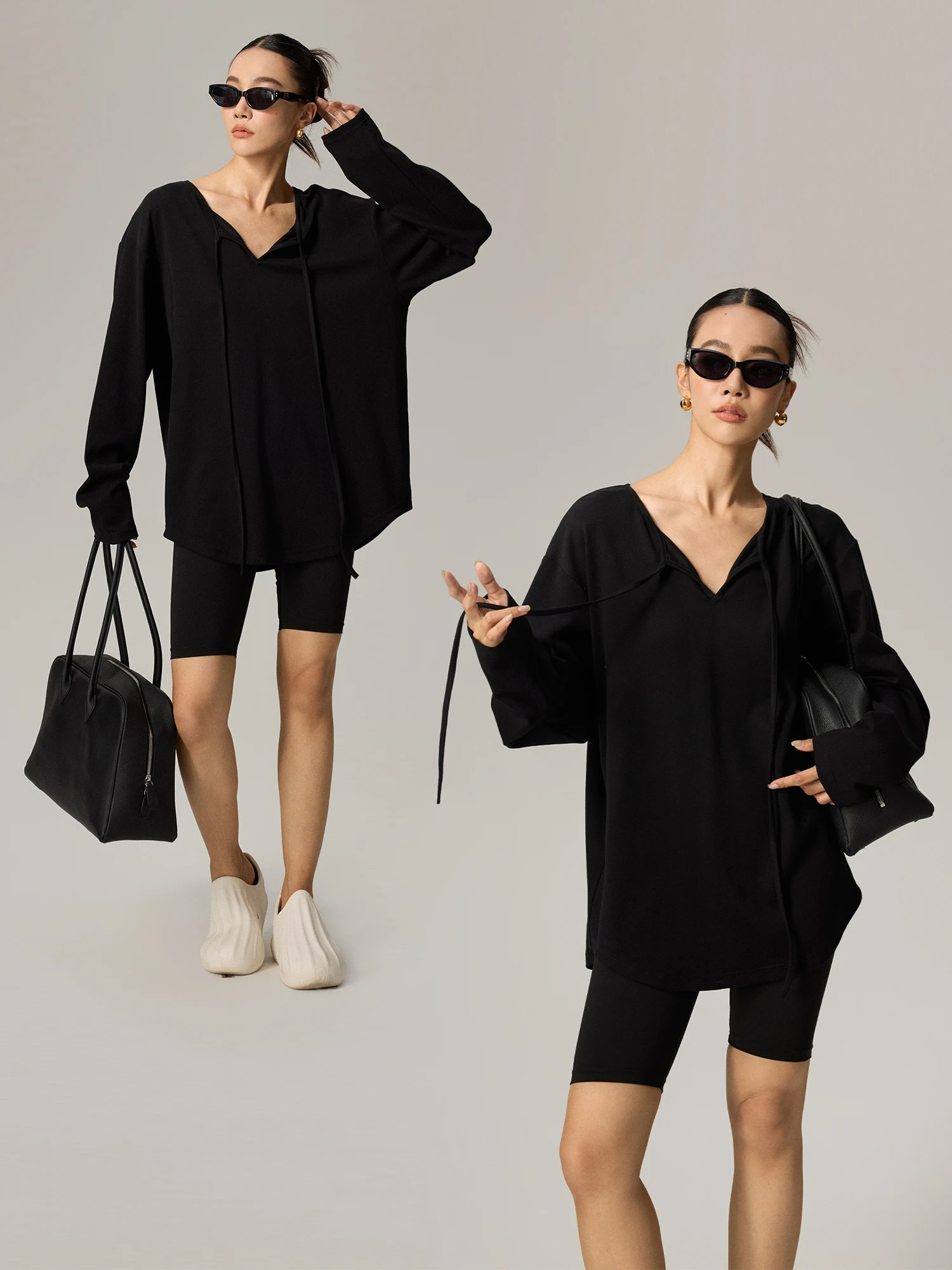 

Повседневная женская футболка ZzZHANG с длинным рукавом и V-образным вырезом, свободного кроя, с эффектом стройности, из смесового хлопка, удобная для офиса