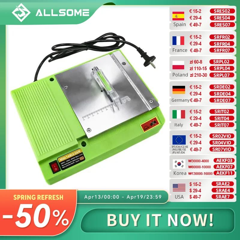

ALLSOME 220V Mini Table Saw Handmade Woodworking Bench Saws Cutting Tool 480W BG-3115