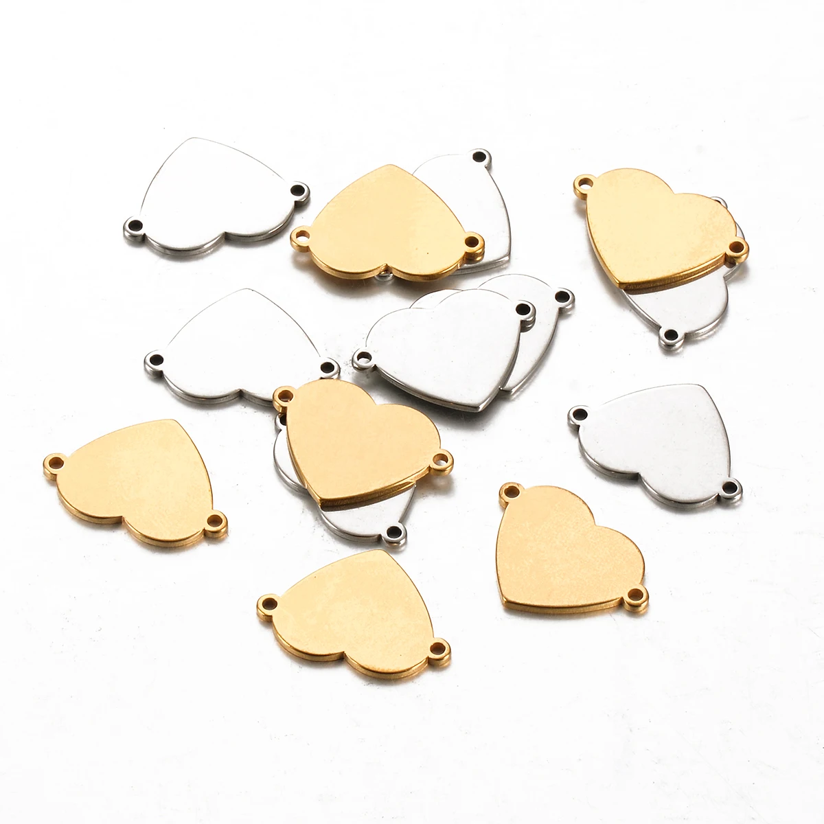 10 sztuk ze stali nierdzewnej małe serce bransoletka złącza Charms DIY komponenty do biżuterii bransoletka złącze akcesoria 2 otwory DIY Charm — zdjęcie 7