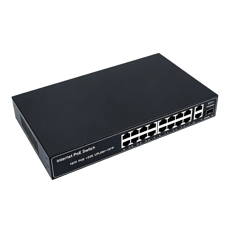 Reliable  PoE Switch OEM ODM Openwrt Wifi6 Ready 16 Port 10 100 PoE 2 Gigabit Uplink 1 SFP Fiber Port