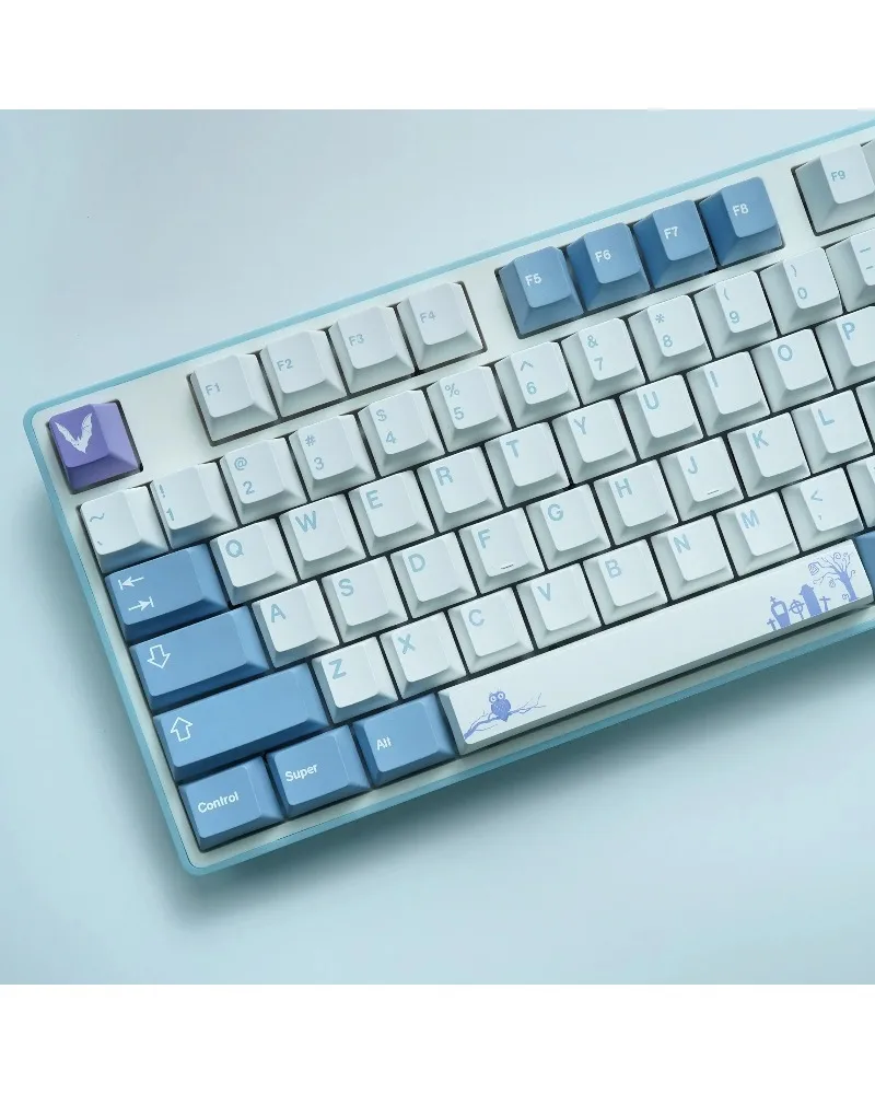 pastel blue white and purple two tone durable pbt keycaps set high quality for custom mechanical keyboards