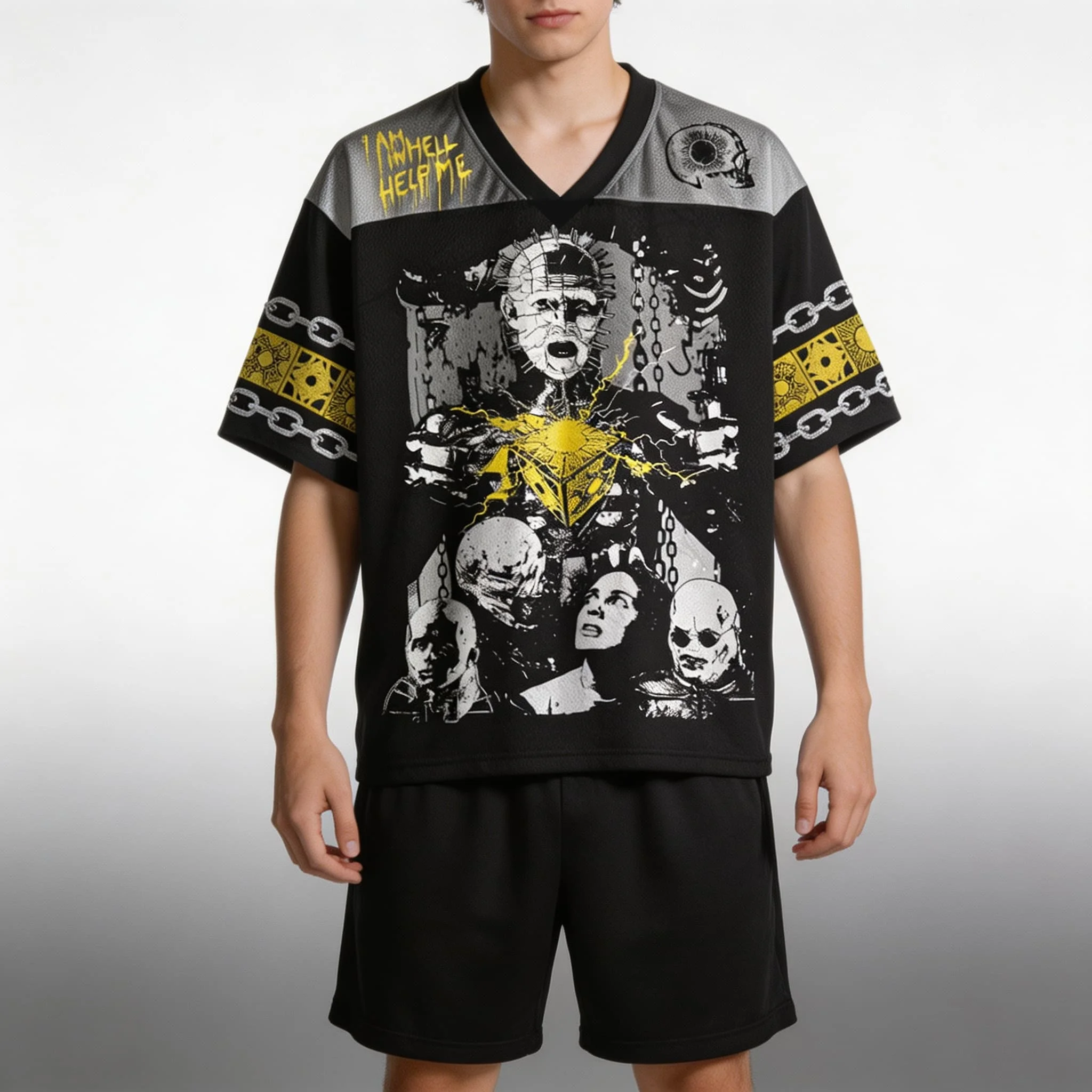 Hell Priest Puzzle Chain Gothic Horror Jersey Top Women's Tshirt Kids Tshirt Top Vneck Short Sleeve Quick Drying Men's T Shirt