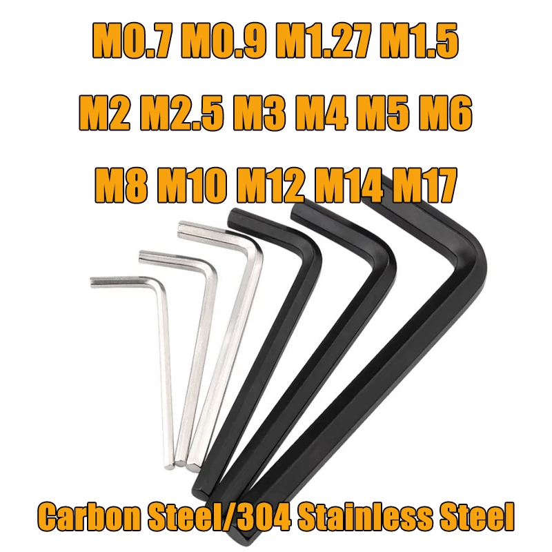 1-20pcs L Shaped Hexagon Key Allen Wrench 0.7mm 0.9mm 1.27mm 1.5mm 2mm 2.5mm 3mm 4mm 5mm 6mm 8mm-17mm Carbon Steel Allen Key