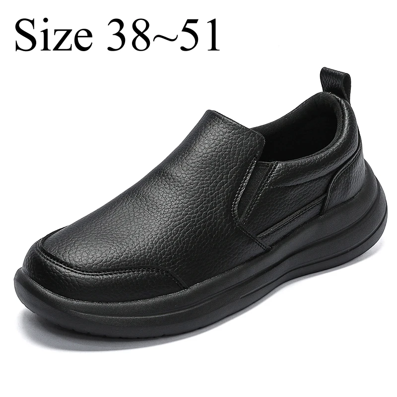 Men's Comfortable Slip-On Leather Sneakers Casual Sports Walking Shoes Waterproof Black Athletic Plus Big Size 48 49 50