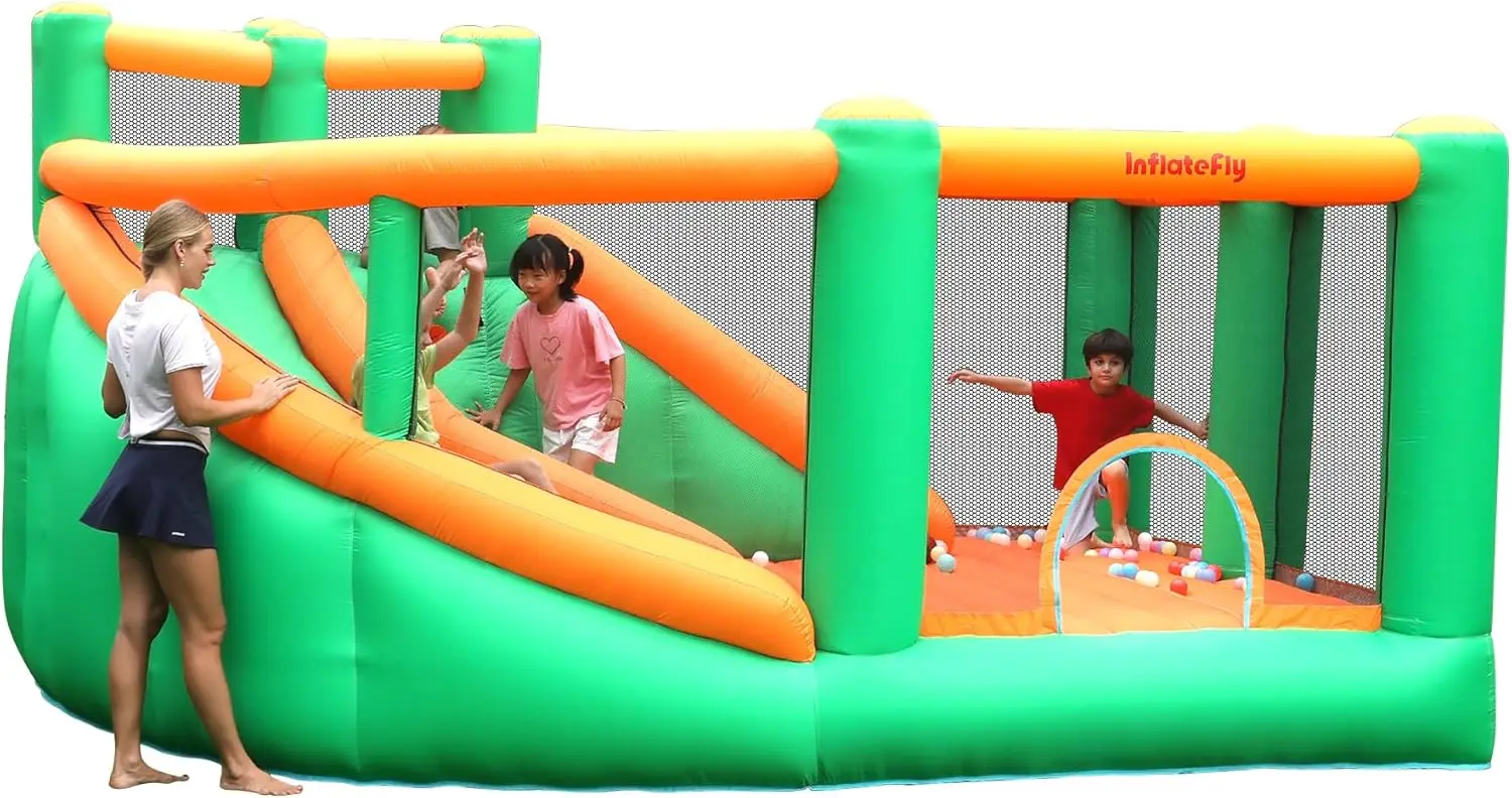 Bounce House Inflatable Bouncy Castle with Large Jumping Area Double Slide Bouncer for Kids and Toddlers