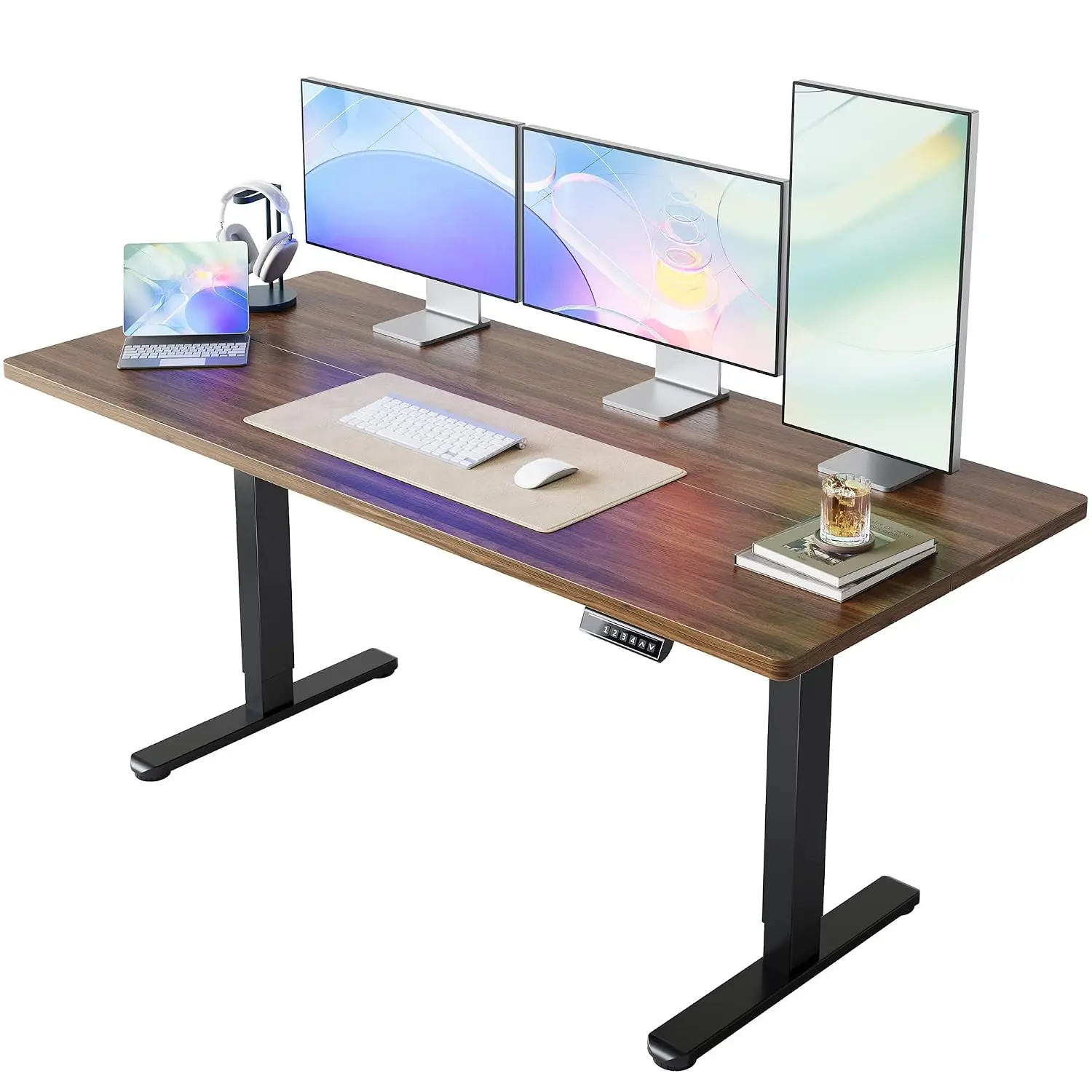 71x30 Inch Electric Height Adjustable Standing Desk, Black Walnut, Customized