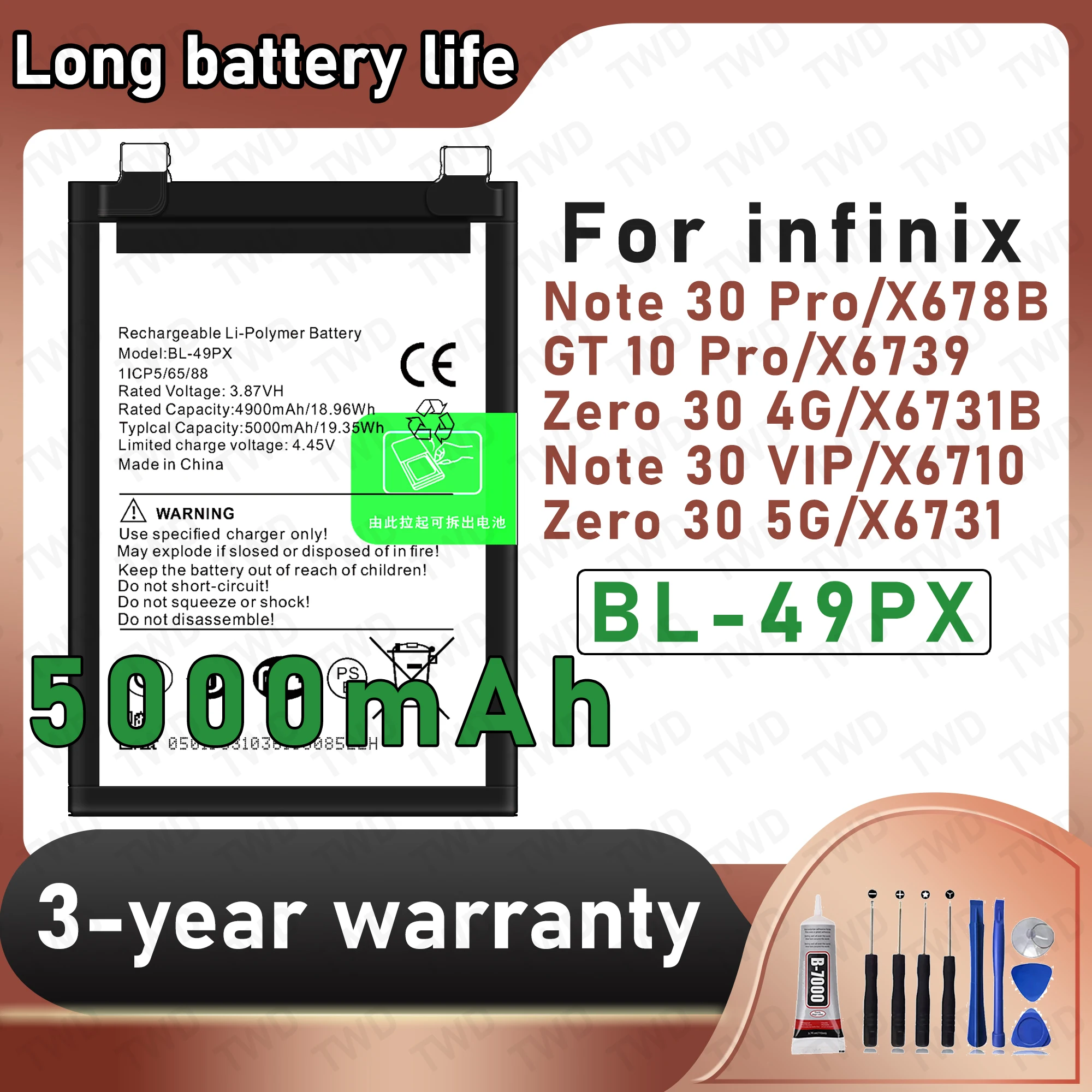 

BL-49PX Large capacity Battery For infinix Note 30 Pro/GT 10 Pro/Zero 30 4G/Zero 30 5G Batteries New High Quanlity+Free Tool