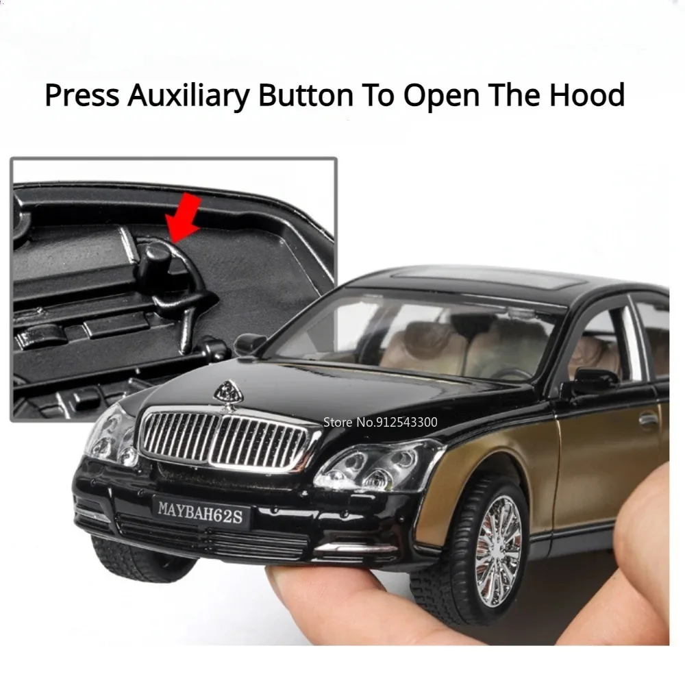 1/24 Scale Maybach 62S Car Model Toy Alloy Diecast Doors Opened Sound Light Pull Back Vehicle Models Toys Ornament Gift for Kids