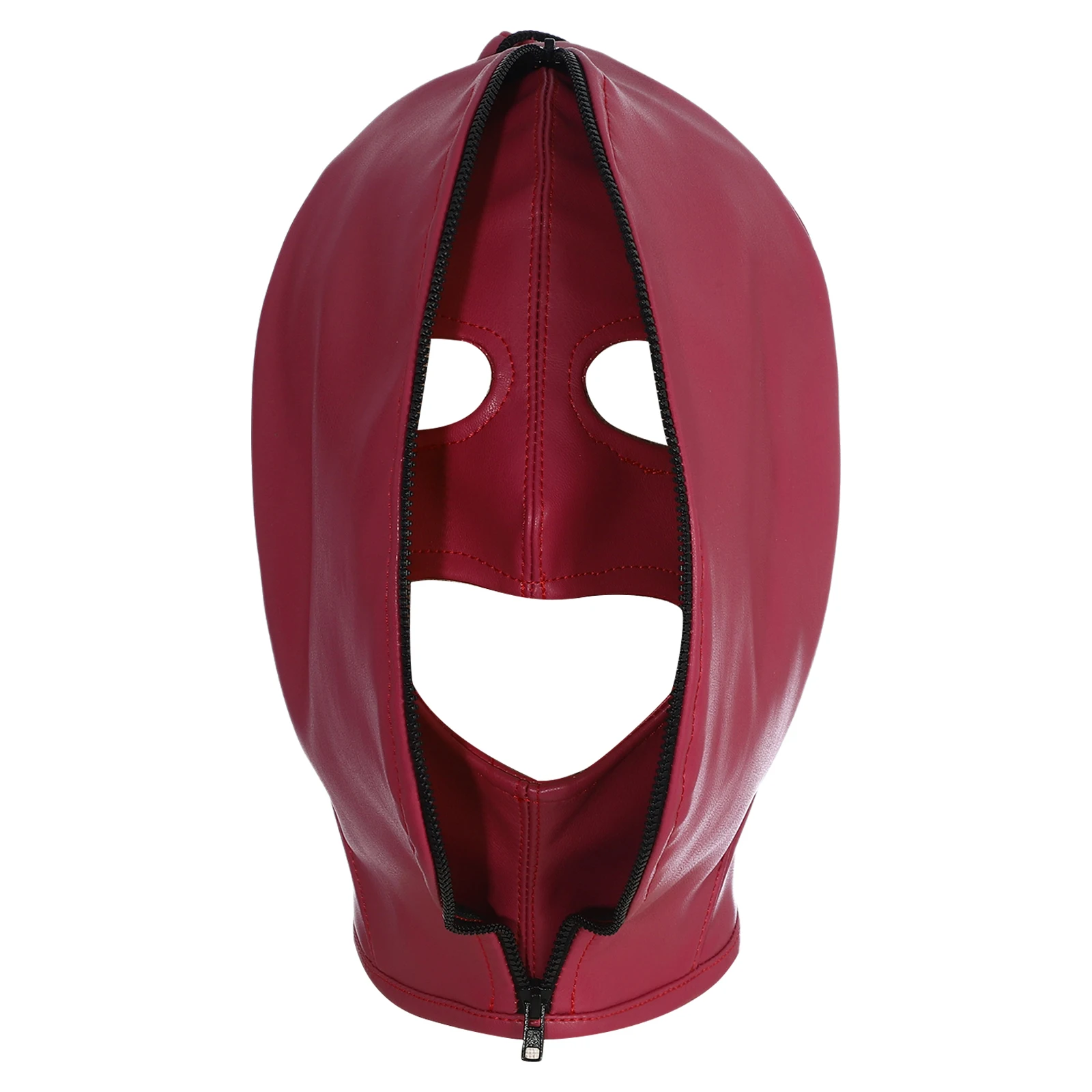 Double Layer Headgear Masks Full Face Zipper Restraint Head Hood Back Adjustable Lace-Up Design Leather Bondage Masks