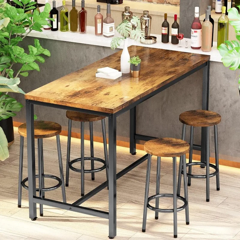 Table Set for 4 Bar Kitchen Table and Chairs for 4,Counter Height Dinner Table with 4 PU Leather Upholstered Backrest Stool