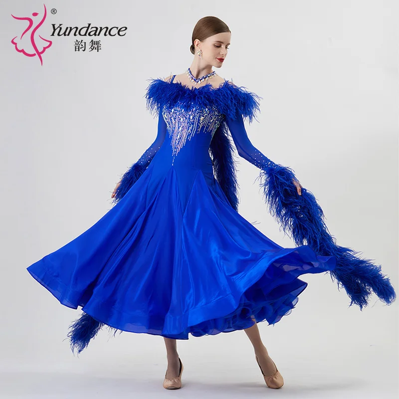 B-22225 Nuevo vestido de baile de salón estándar internacional personalizado Vestidos de baile de salón de seda perlada de alta calidad a la venta