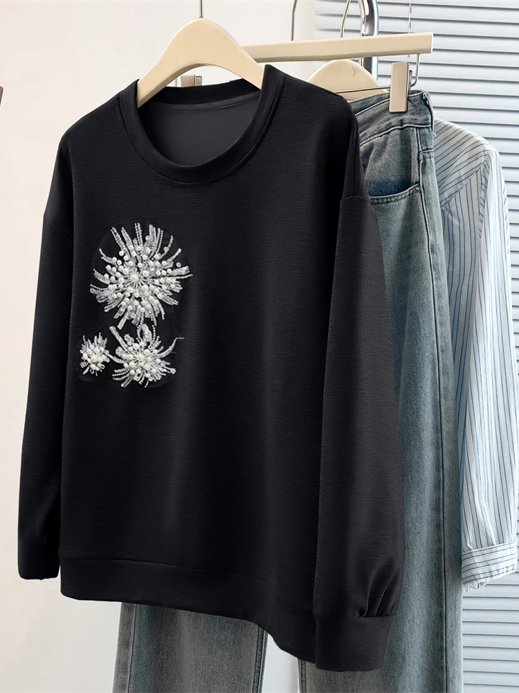 Suéter Feminino Plus Size com Glitter e Design Sensacional, Estilo Coreano, Solto e Artístico para o Dia a Dia