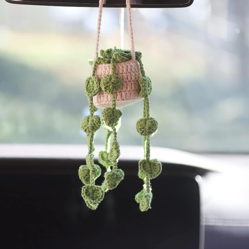 

Cute Potted Car Mirror Suspension Accessories Cute Hand Woven Rearview Mirror Accessories Car Accessories Indoor Aesthetics