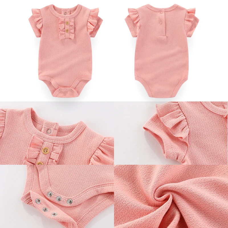 New Newborn Baby Summer Thread Short Sleeve Jumpsuit Baby Cool Pink Print Set 5-piece Set Super Cute Baby Unisex Clothes