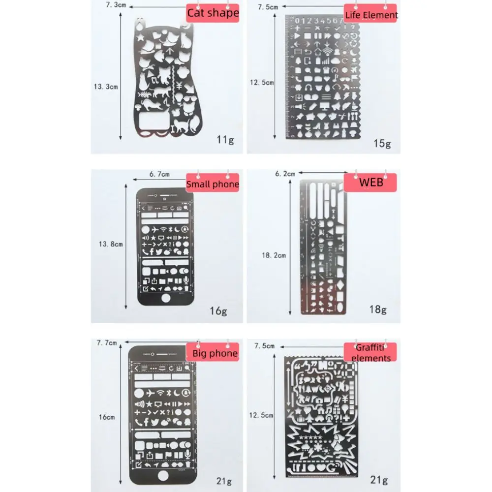 Cat Shape Template Ruler School Projects Smooth Surface Hollowed Out Ruler Vintage Stainless Steel Drawing Template Ruler