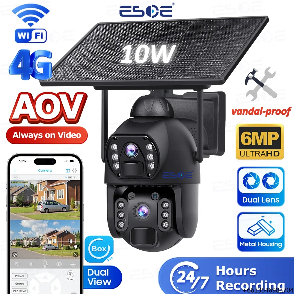

IP66 UBOX Pro Seguridad Exterior Outdoor 6MP Camera De Surveillance 2 Lens PTZ Security 4G Sim Card Solar CCTV Camara