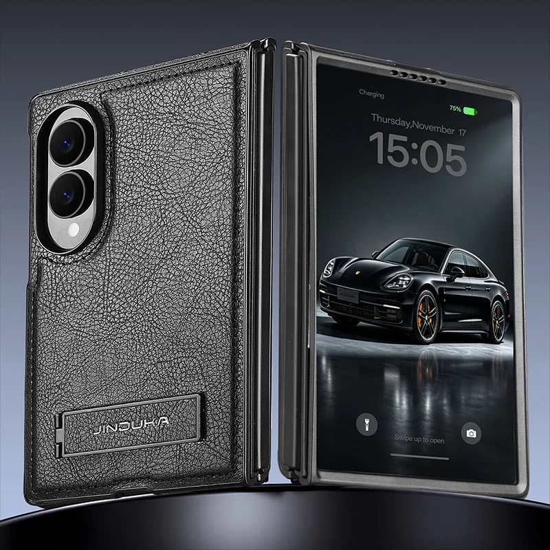 Luxury Business Leather kickstand Phone Case For Samsung Galaxy Z Fold 8 Shockproof Comfortable Grip Slim Fit Cover