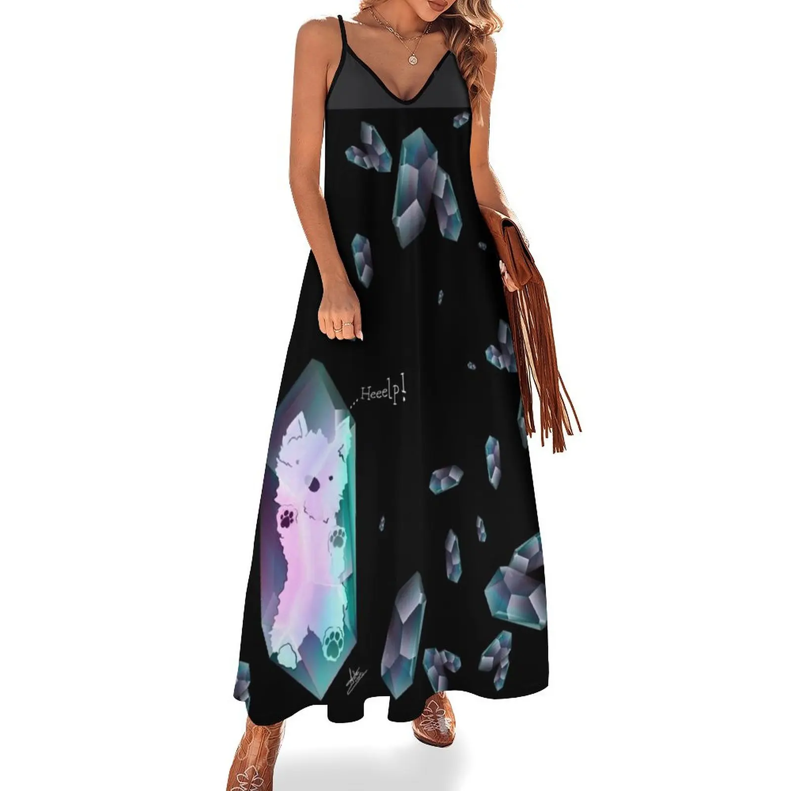 

Amulet. Yoshi trapped in quartz. With lots of crystals. Sleeveless Dress summer outfits for women 2025 cute dress