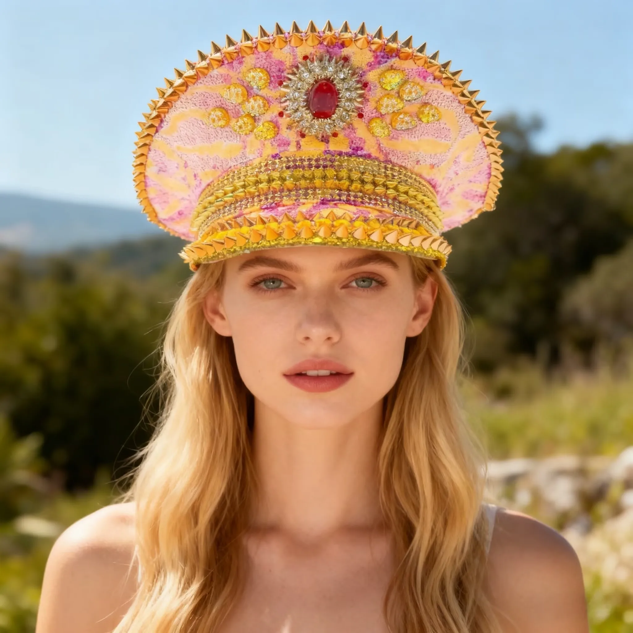 HongLuan Gouden Glitter Kapitein Hoeden Strass voor Muziekfestival Vrouw, Carnavalskostuum Hoed & Cosplay Vrouwelijke Accessoires