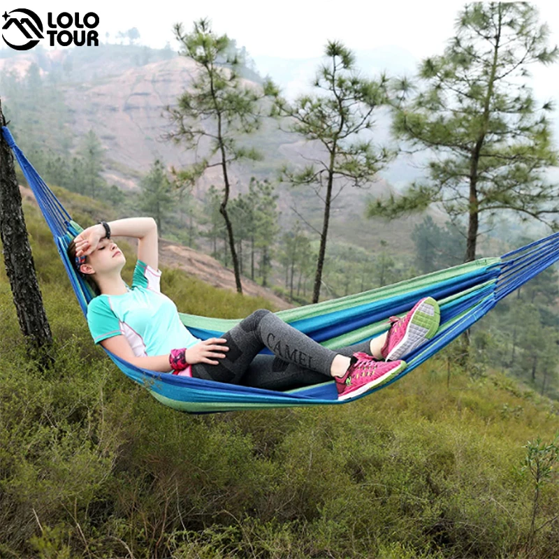 250*150cm 2 People Outdoor Canvas Camping Hammock Bend Wood Stick steady Hamak Garden Park Swing Hanging Chair Hangmat Blue Red