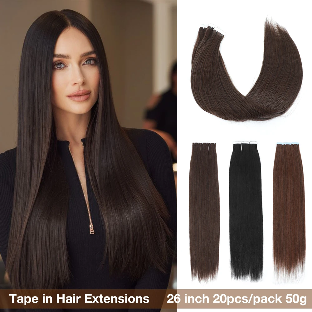 

Черная невидимая бесшовная лента для наращивания волос, 20 шт., розовая, красная, фиолетовая, синяя цветная прямая лента для наращивания волос, 26 дюймов