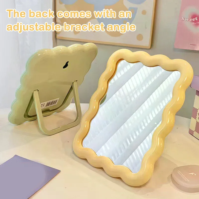 Corrugated Desktop Makeup Mirror Solid Color Simple Portable Handheld Makeup Mirror Foldable Student Compact Cute Mirror