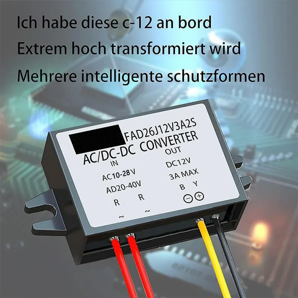 Waterproof AC DC Current Converter AC 12V (10 28V) to DC 12V IP68 Rated with 10mA No Load Current for Display Screens and Fans