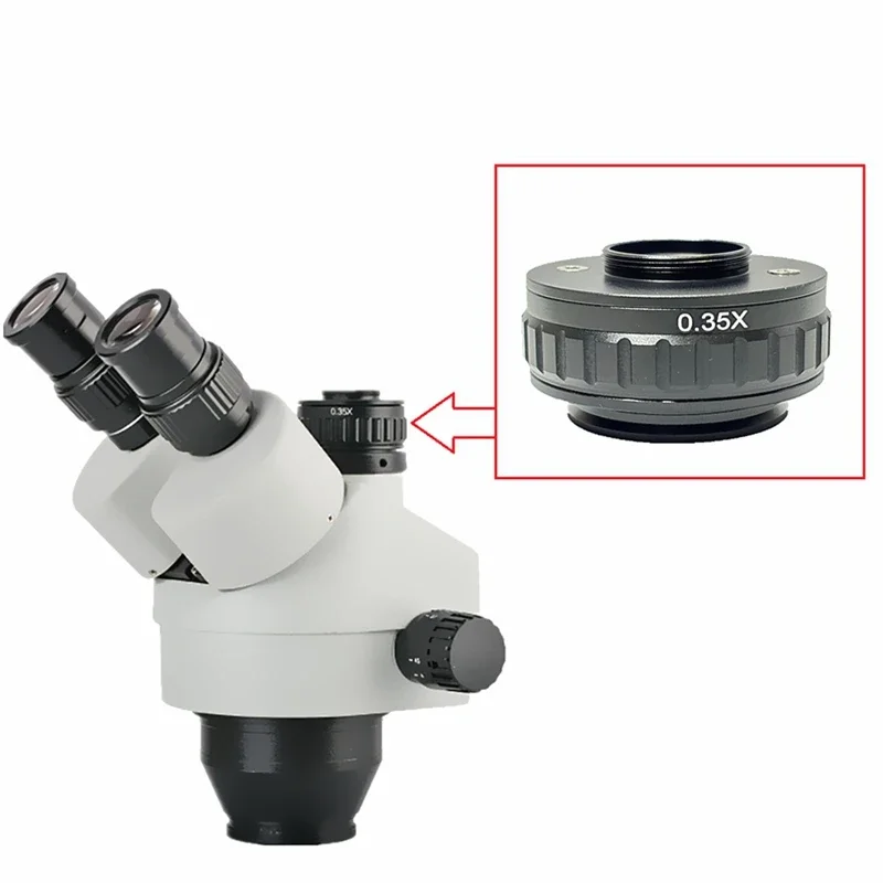 C Mount Adapter Lens 0.35X CCD Camera Adapter 38MM Interface Trinocular Stereo Microscope Wide Field of View
