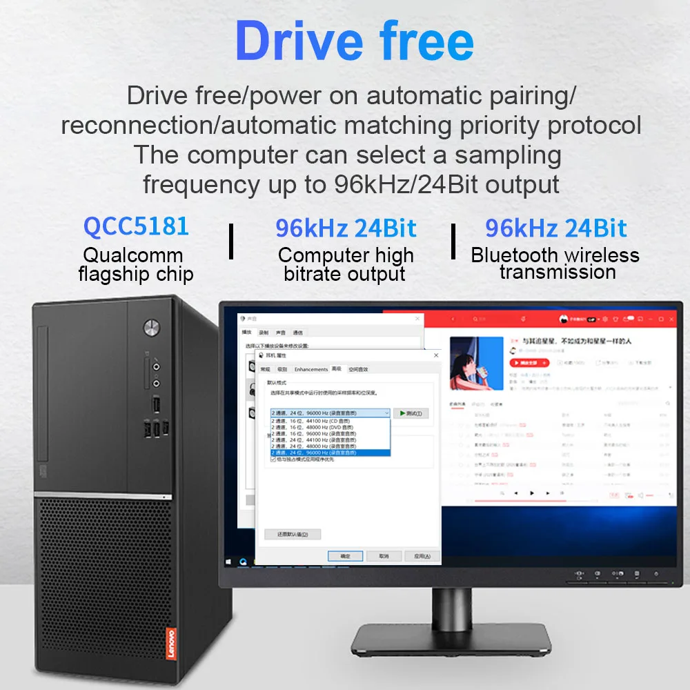 Type-C Bluetooth 6.0 송신기 QCC.5181 LDAC AptX 무손실/HD 96kHz/24bit 무선 어댑터 전화/PC/태블릿용 1~2개 출력 썸네일 6