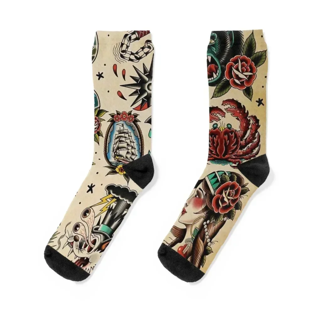 

Tattoo Flash Art Socks set colored Novelties anime Ladies Socks Men's compression custom sports cool Socks Man Women's