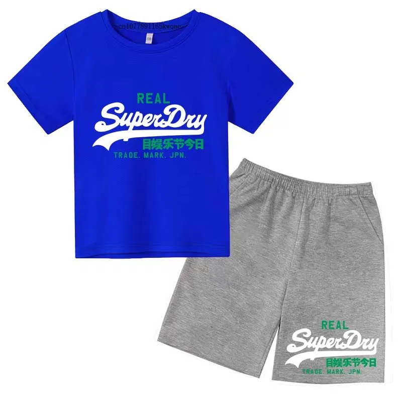 

Kids Super Dry Print Summer Casual Breathable T-shirts+Shorts 2pcs Suits 2-13Years Boys Girls Outfit Children Clothes Tee Sets