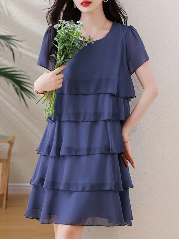 Faionable mousseline de soie Dr femme ample grande taille longueur Midi légère âge déflage ventre-une jupe gâteau été