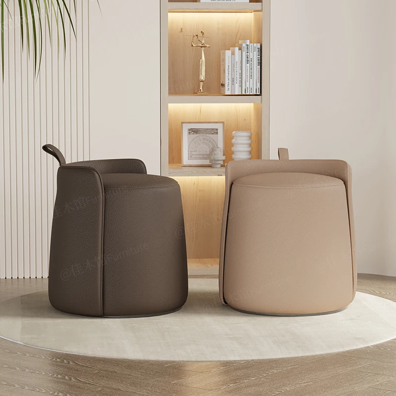 Modern Leather Vanity Chair Round Designer Shoe Changing Pouffe Makeup Stool Puff Reception Muebles Nordic Style Furniture