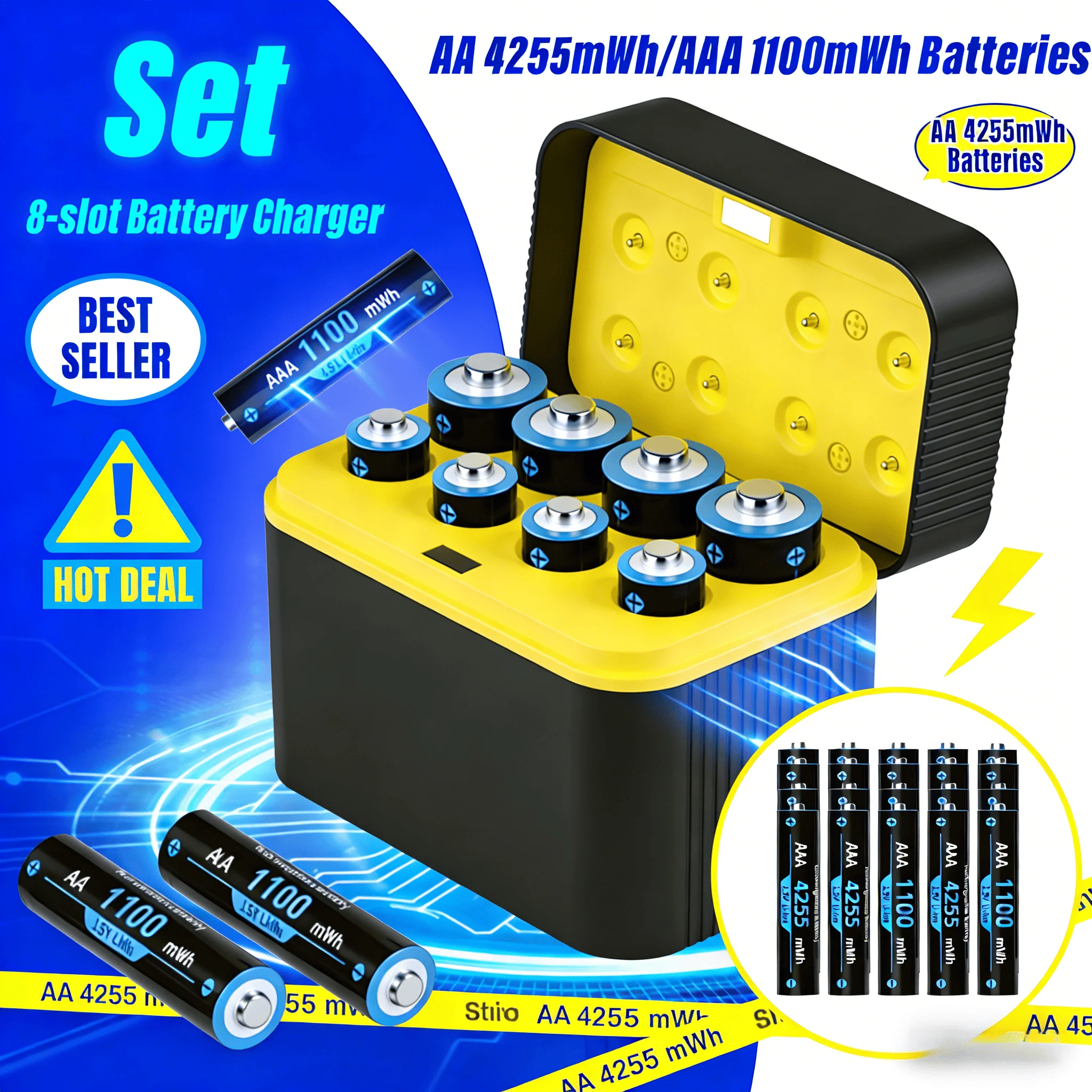 

Набор перезаряжаемых литиевых батареек 1.5V AA AAA (4-20 шт.) с высокой емкостью 4255 мВт·ч и 1100 мВт·ч для мыши, клавиатуры, пультов ДУ, игрушек, быстрая зарядка