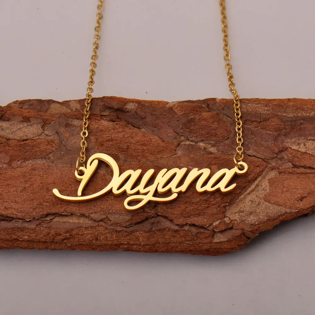 

AOLOSHOW Dayana Name Necklace for Women Gold-Color Stainless Steel Pendant Collar Letter Choker Jewelry