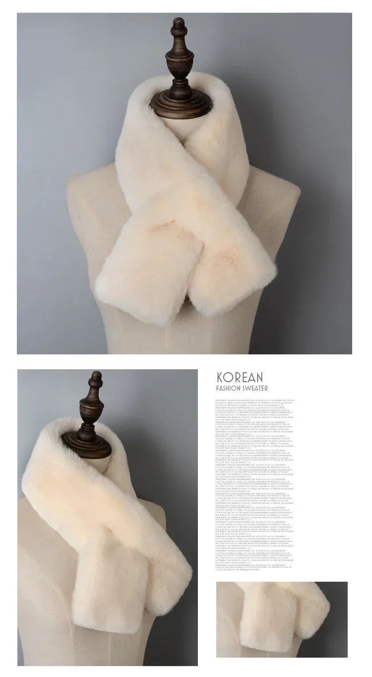 Luxury Winter Faux Rabbit Fur Women Scarf Soft Plush Snood Scarves Solid Color Neck Collar Warmer Cross Ring Christmas Gifts