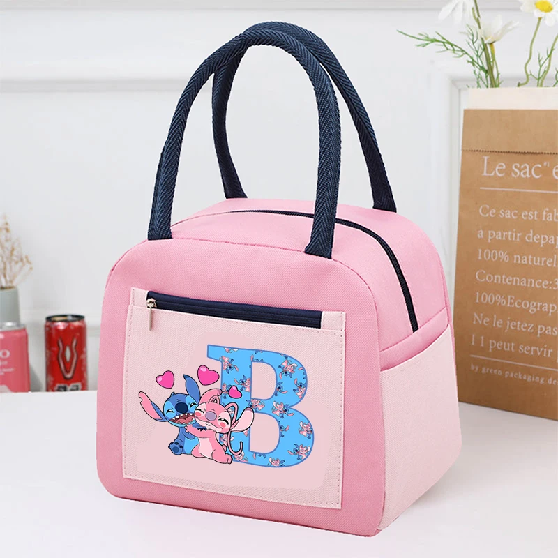 Stitch Disney Lunch Pack Insulated Bags Lunch Boxes Cartoon Anime Letter A-Z Zipper Thickened Watertight Handbag Birthday Gifts