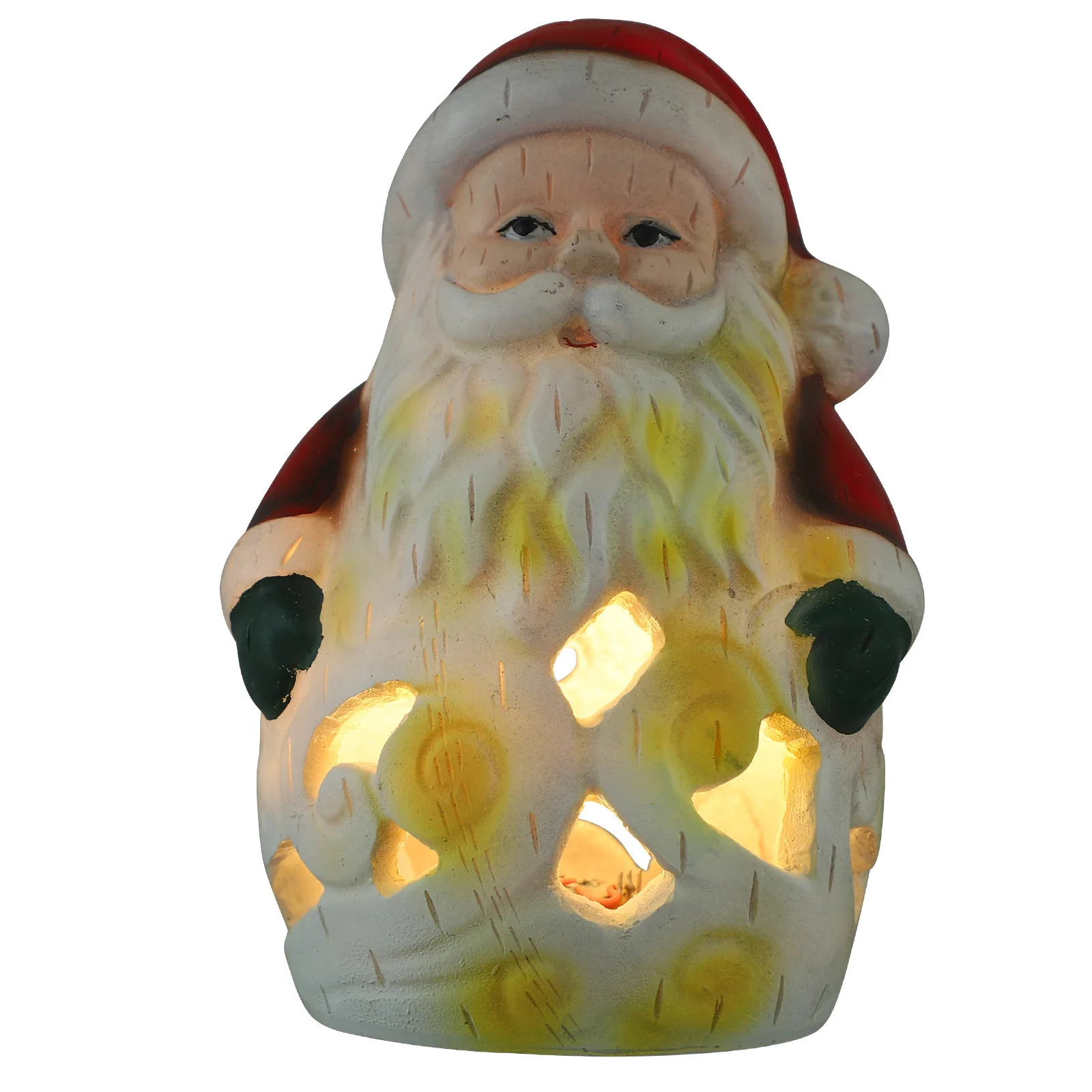 

Christmas Santa Statue Hollow Out Resin Santa Claus LED Night Light Holiday Table Decor Xmas Shelf Reusable Christmas Ornament