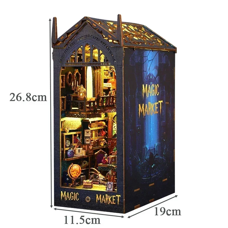 

НОВЫЙ DIY деревянный книжный уголок, набор кукольного домика Magic Market со светом, 3D-головоломка, книжная полка в сборе, подставка для книг для взрослых, подарки на день рождения
