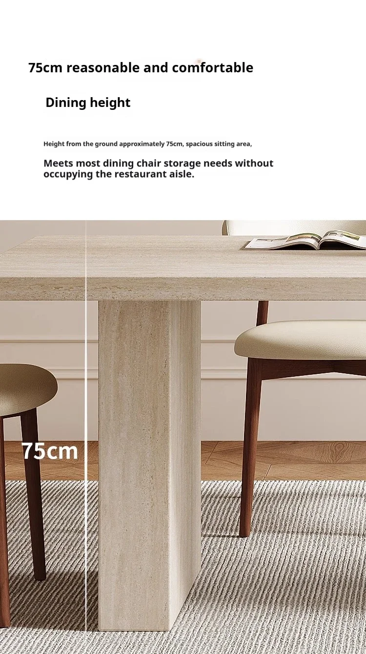 DD Luxury Travertine Pattern Stone Dining Table, Cream Mid-Century Style for Small Space, Stain & Heat Resistant, Customizable