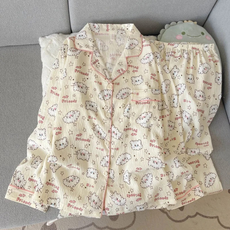 

Kawaii забавный модный пижамный комплект с принтом, женский пижамный комплект с длинным рукавом, осень-зима, новый женский пижамный комплект, милая модная одежда для сна Y2K