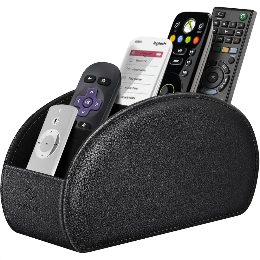 

Remote Control Holder 5 Compartments Vegan Leather TV Remoter Caddy Desktop Organizer Makeup Brush Holder Storage Fits TV Remot