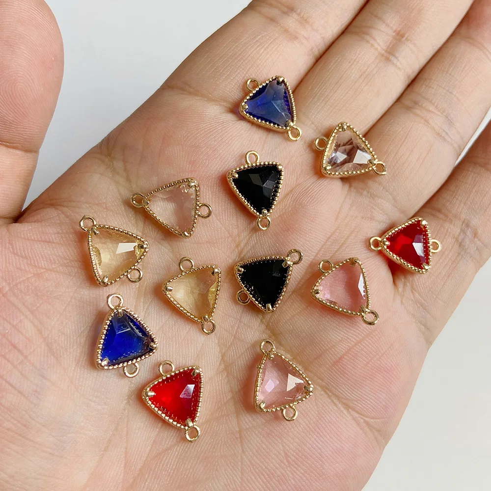 Triangle Crystal Glass Charms Double Hole Connectors Glass Charms Pendant For DIY Jewelry Rhinestone Necklace Earring Accessory