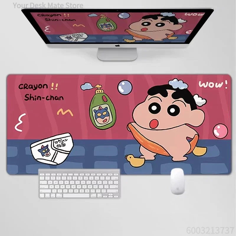 Anime Crayon Shin-chan Green Background Dinosaur Shiro Large Mousepad Rubber Non-Slip Extended Gaming Desk Mat Keyboard Pad for