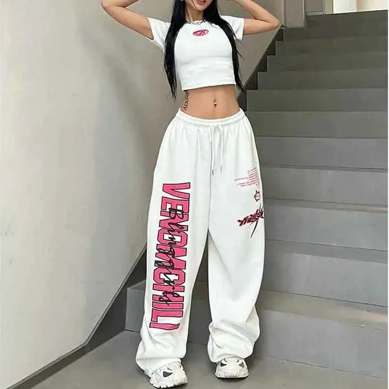 

GIDYQ Harajuku Letter Print Sweatpants Women Y2k Streetwear Casual Baggy Joggers Vintage Jazz Dance Wide Leg Pants 2 Colors New